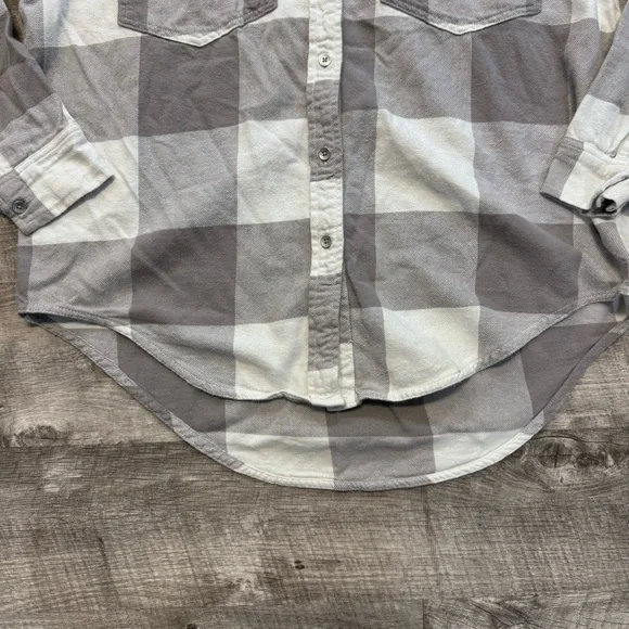 Aerie Anytime Fave Flannel Oversized Shirt Gray/White Gingham Womens Sz. XXS - Picture 4 of 7
